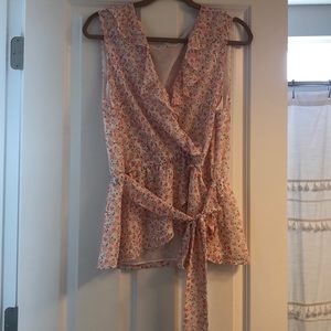 Max Studio chiffon, cinched waist blouse